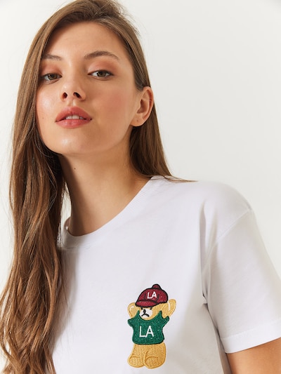 Bianco Lucci T-shirt en S en moutarde / vert foncé / rouge carmin / blanc, Vue avec produit
