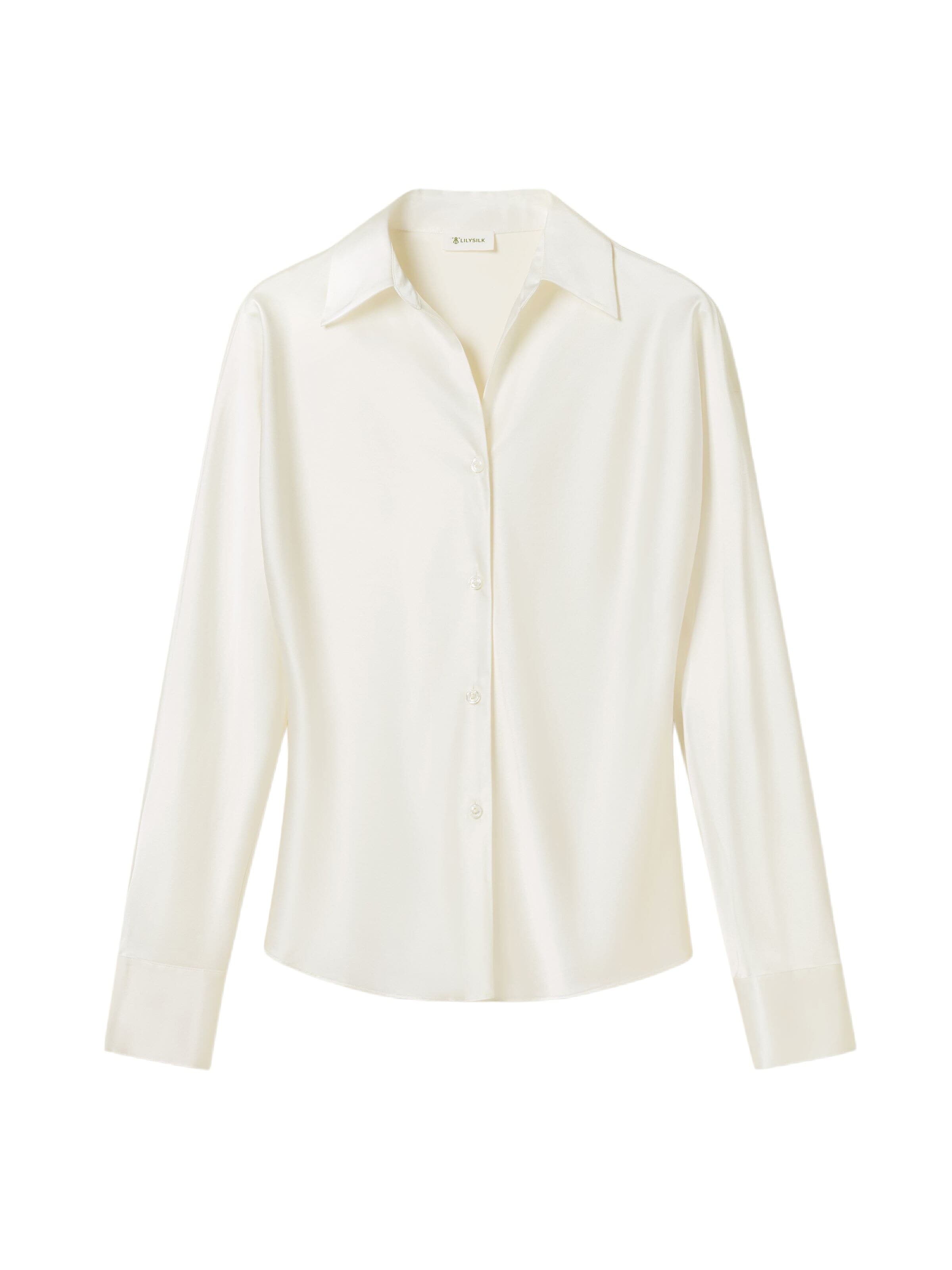 Lilysilk Blouse 'LILYSILK Seidenhemd im Schrägschnitt' in Wit: voorkant