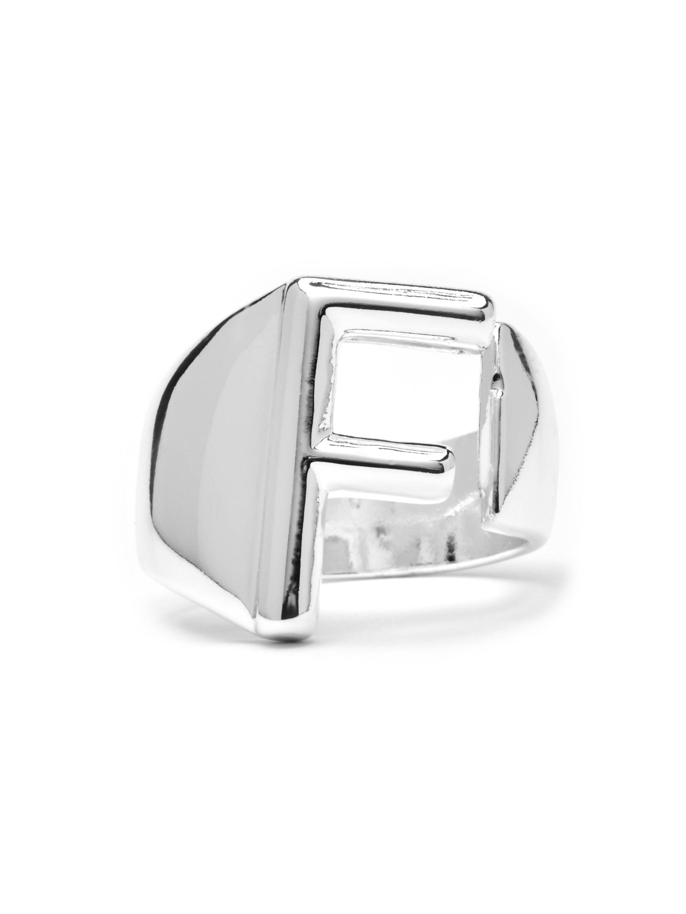 Luxenter Ring 'Alphabet F' in 50-60 in de kleur Zilvergrijs, Productweergave