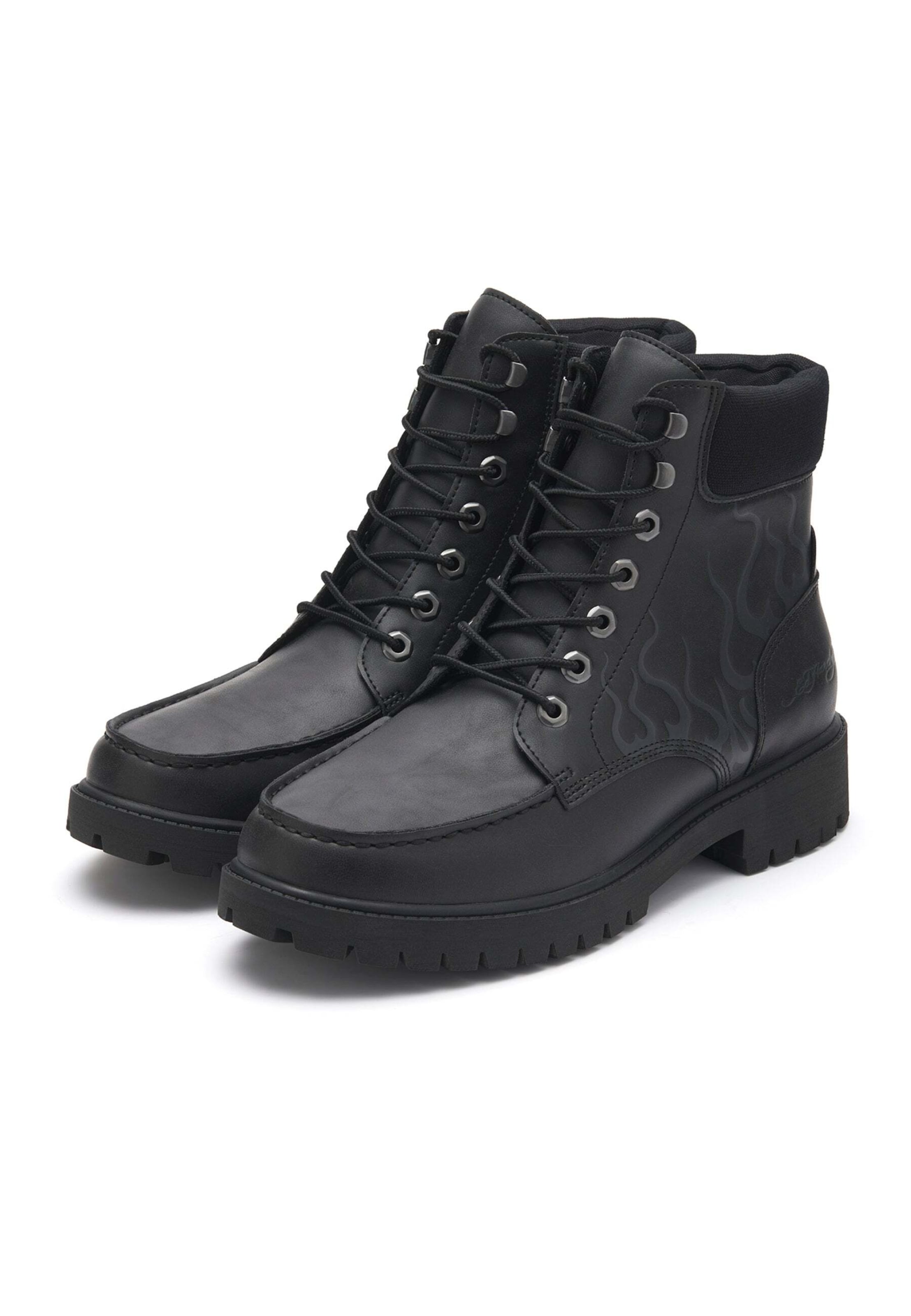 Boots stringati di Ed Hardy in nero: frontale