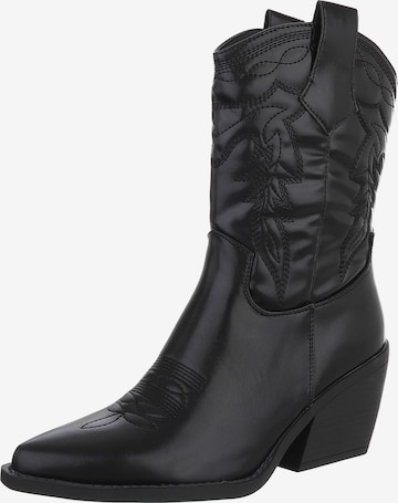 Ital-Design Cowboy Boots 'Western- & Bikerboots' in Black: front