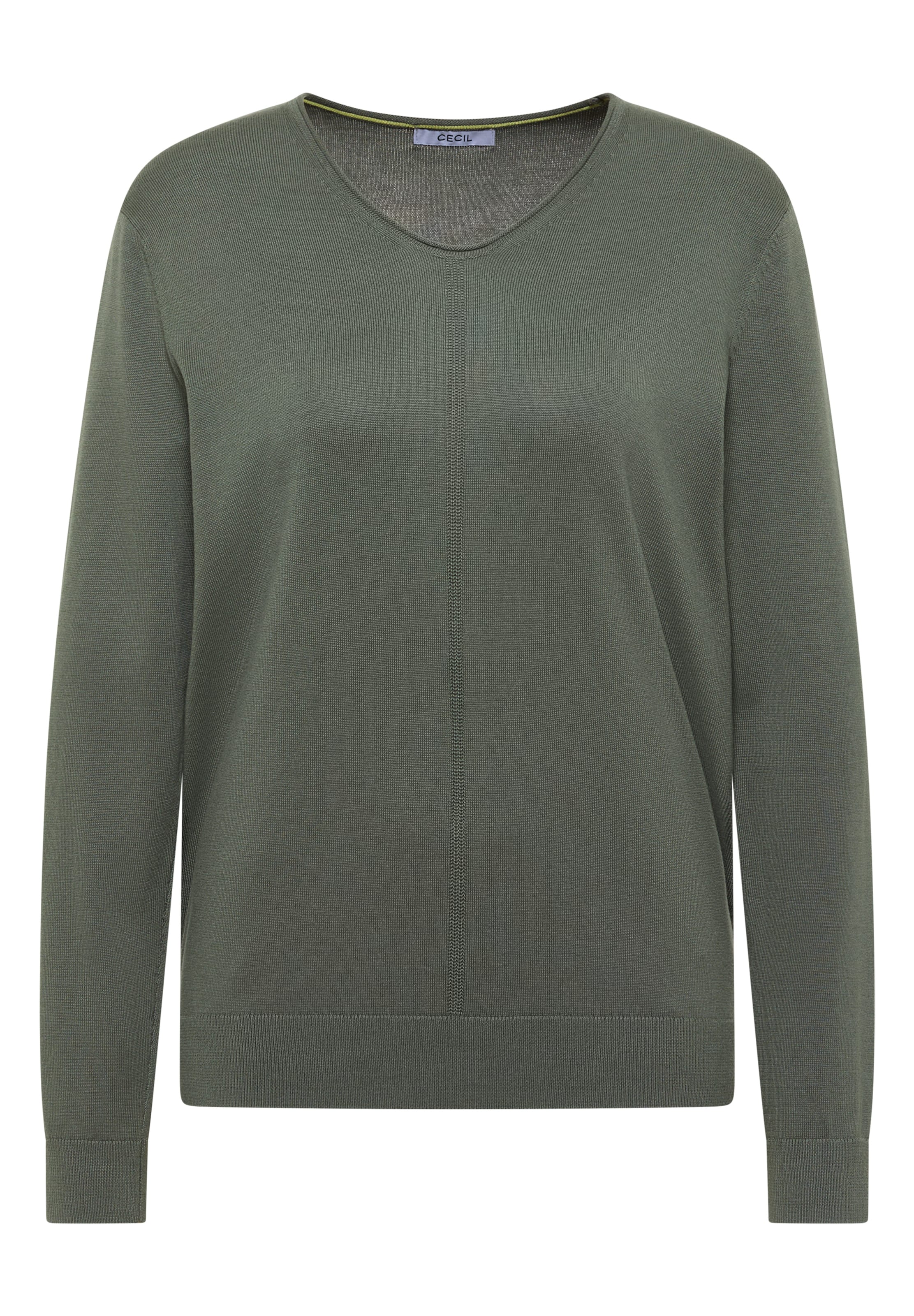 CECIL Basic Pullover mit V-Neck in Unifarbe in L in dunkelgrün, Produktansicht