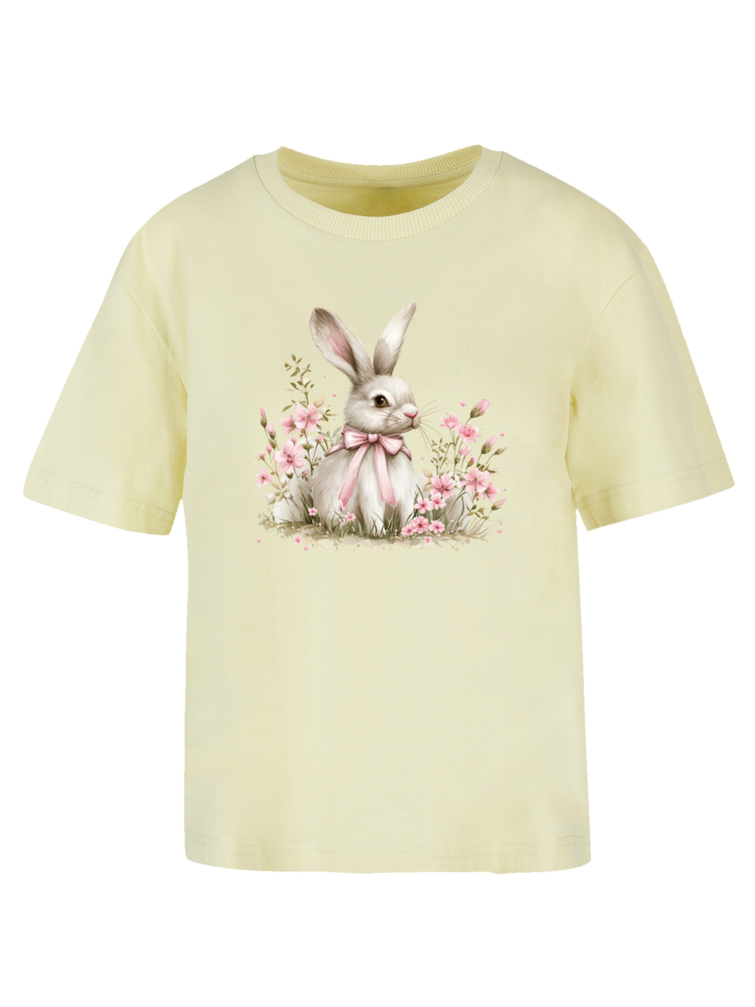 F4NT4STIC Shirt 'Niedlicher Osterhase mit Blumen' in Geel: voorkant