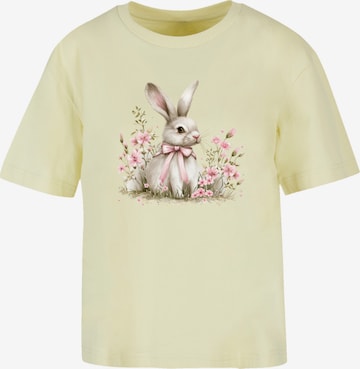 F4NT4STIC Shirt 'Niedlicher Osterhase mit Blumen' in Geel: voorkant