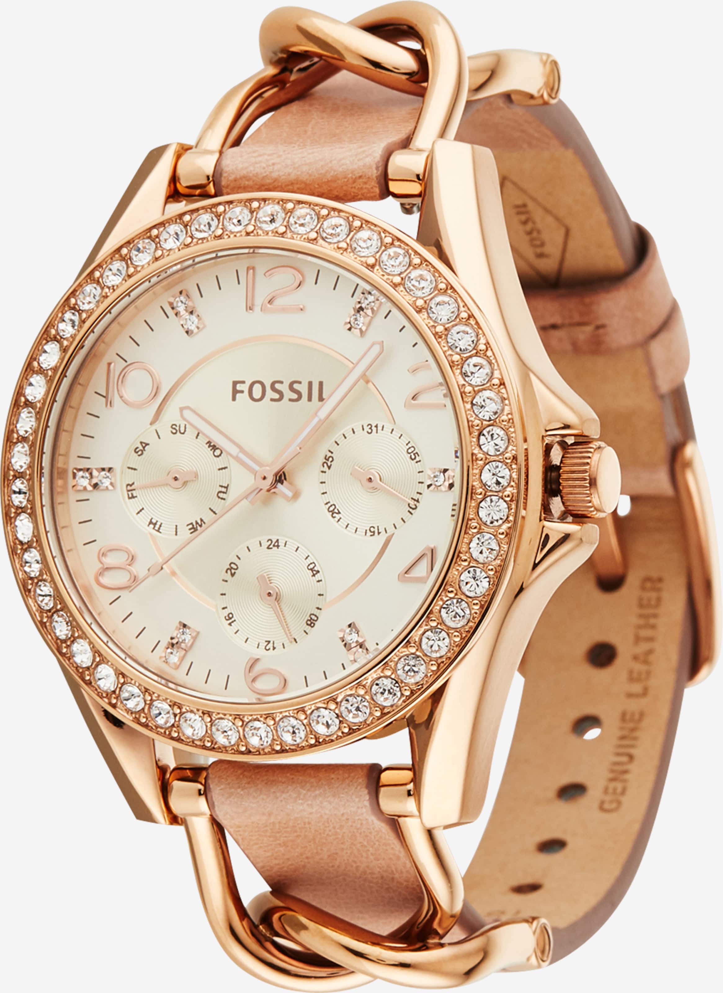 Fossil Quarzuhr Fossil Damenuhr Braunes Lederarmband Fossil