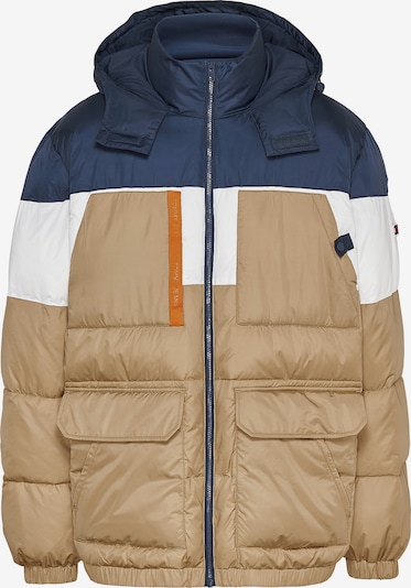 Tommy Jeans Plus Plus Colour-Blocked Hooded Puffer Jacket in hellbeige / dunkelblau / weiß, Produktansicht