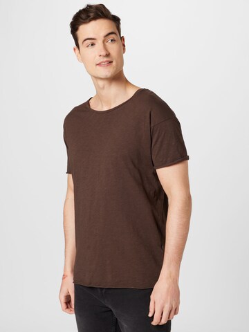 Nudie Jeans Co Shirt 'Roger Slub' in Brown: front
