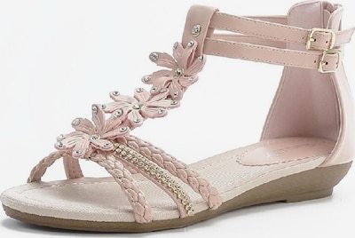 Pogolino Zehentrenner 'Damen Sandalen Blumen Glitzer Riemchen flach ST98' in 37 in rosé, Produktansicht