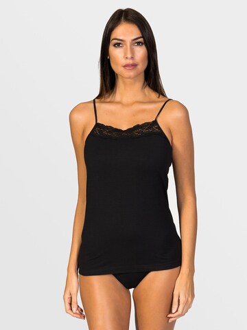zd ZERO DEFECTS Undershirt 'Afrodita Lace straight neck spaghetti top' in Black: front
