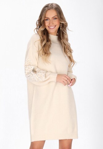 Robes en maille IZIA en beige : devant