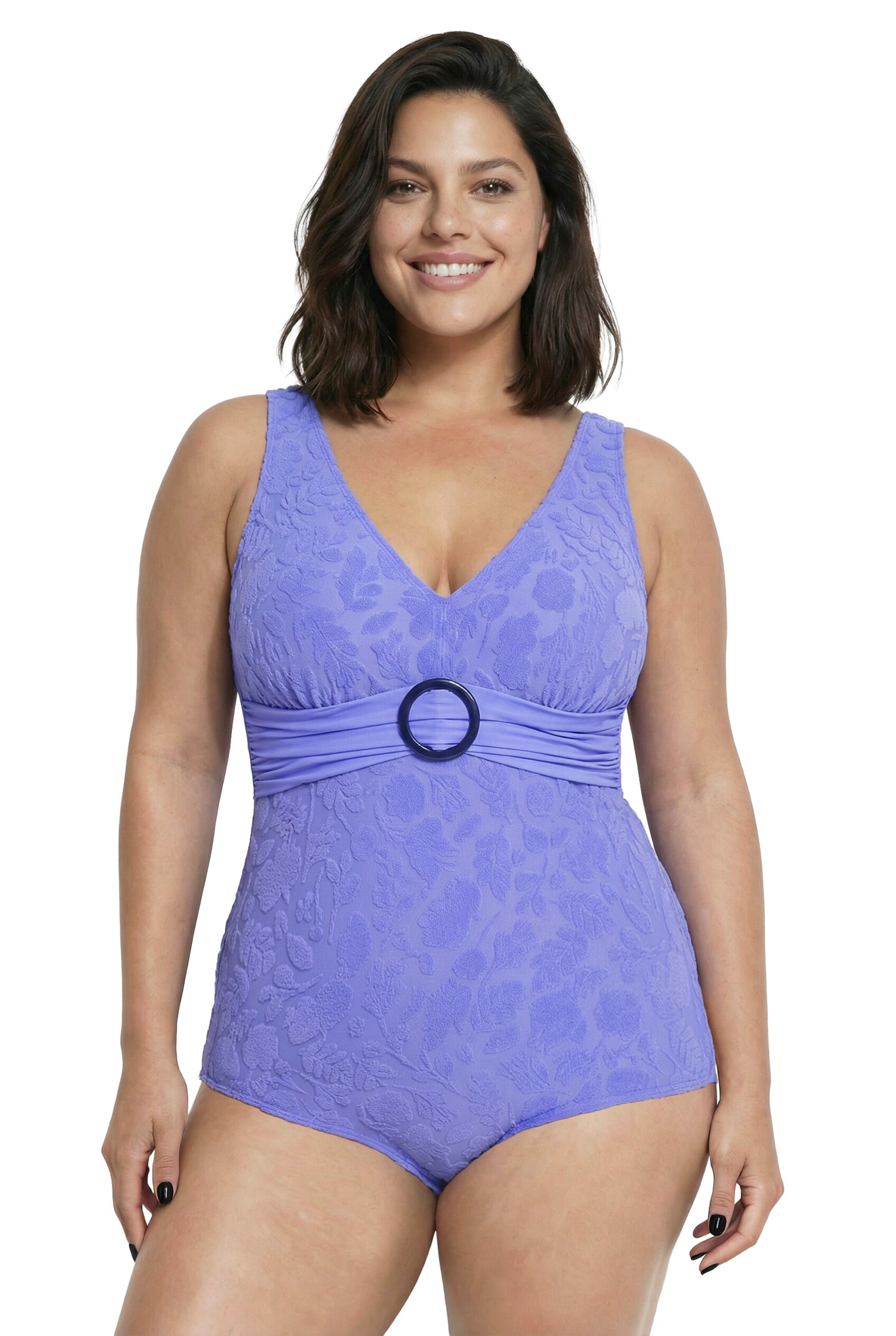 Ulla Popken Triangel Badpak in Blauw: voorkant