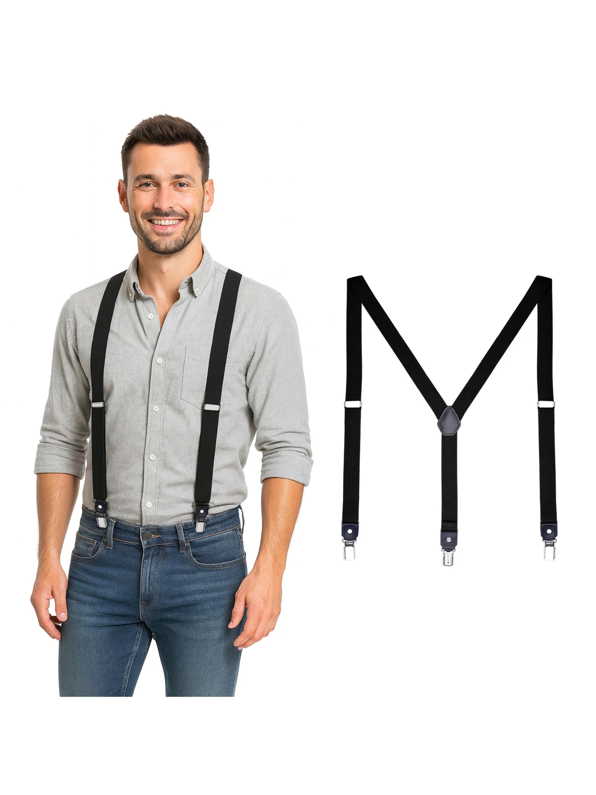 DonDon Hosenträger 'DonDon Hosenträger Herren schmal 2,5 cm gestreift blau rot Starke Clips für Anzug Jeans Chino'‌‌ in XS-XL in schwarz, Produktansicht