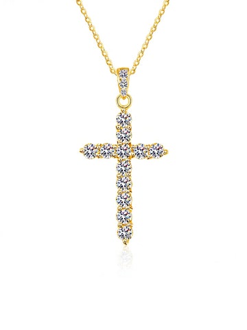 Staufergold Kette 'Moissanit-Anhänger Kreuz 1,2ct'‌‌‌‌‌‌‌‌ in Gold: Vorderseite