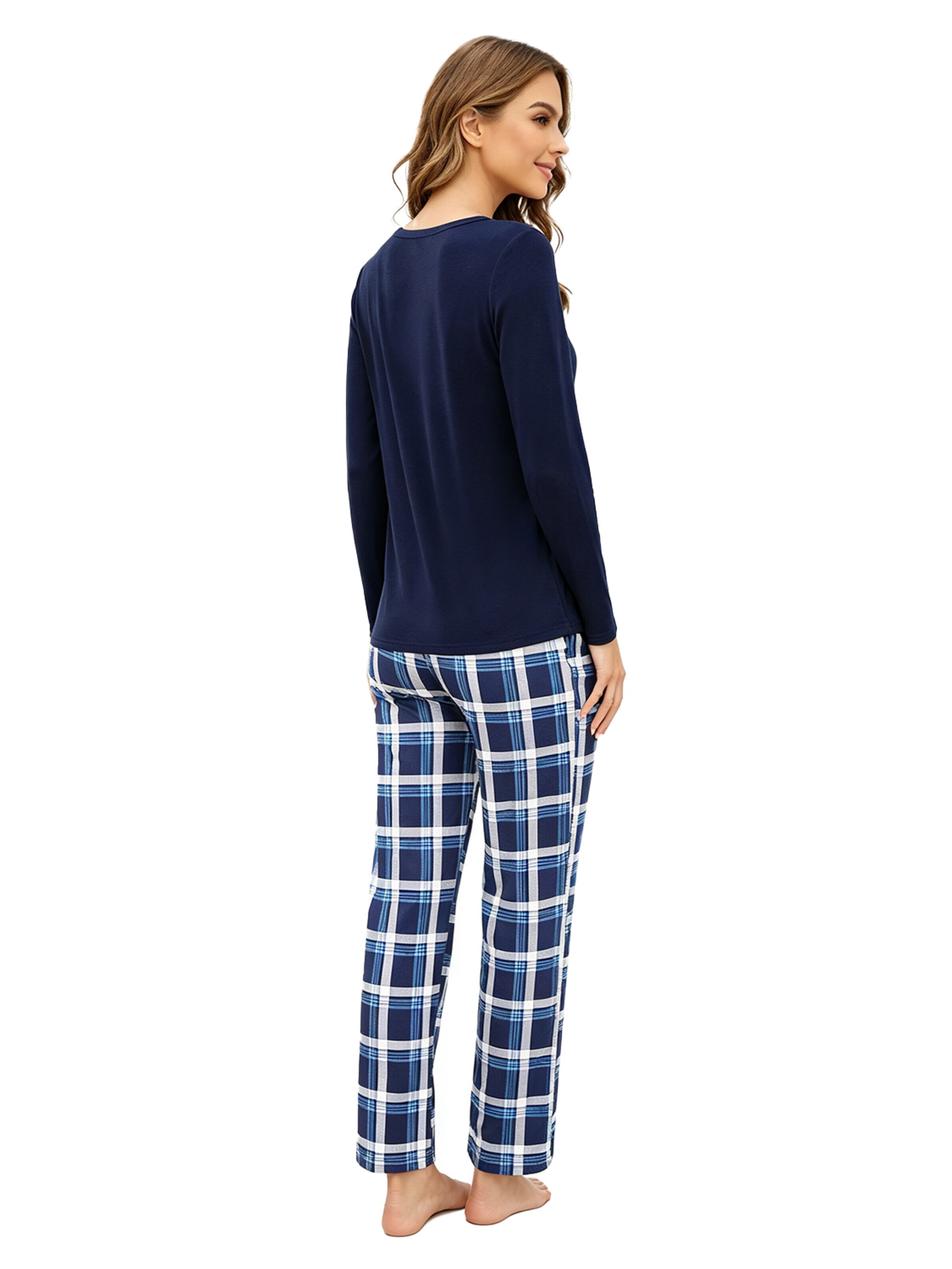 KoJooin Piżama 'Damen Weihnachts-Pyjama-Set im Karierten Design Klassische,Langärmelige Loungewear für Familiäre' w kolorze niebieski