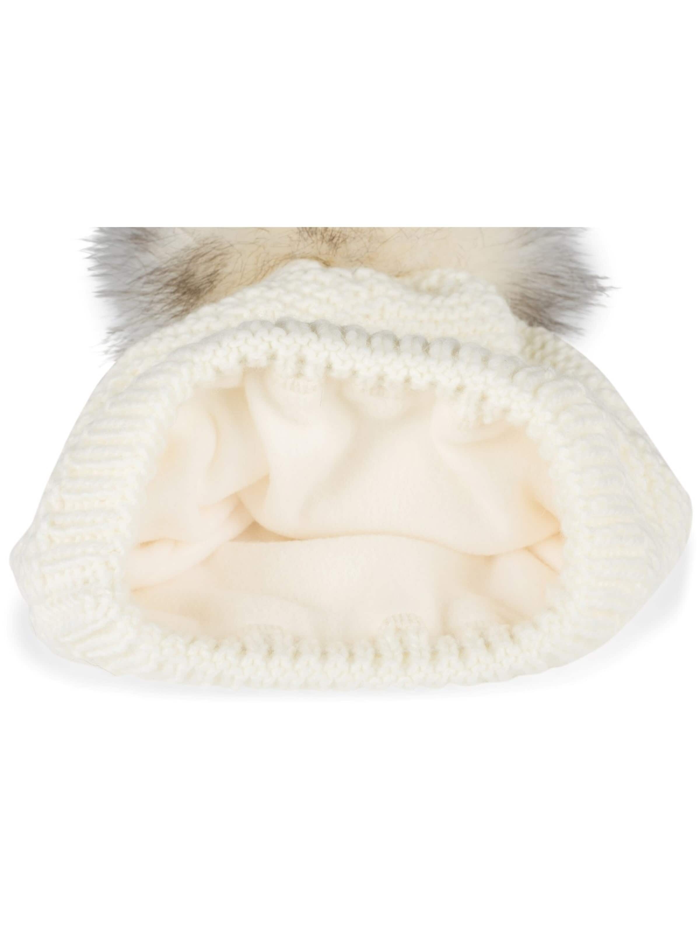 styleBREAKER Mütze 'Einfarbige Strick Bommelmütze mit Thermo-Fleece'‌‌‌‌ in Beige