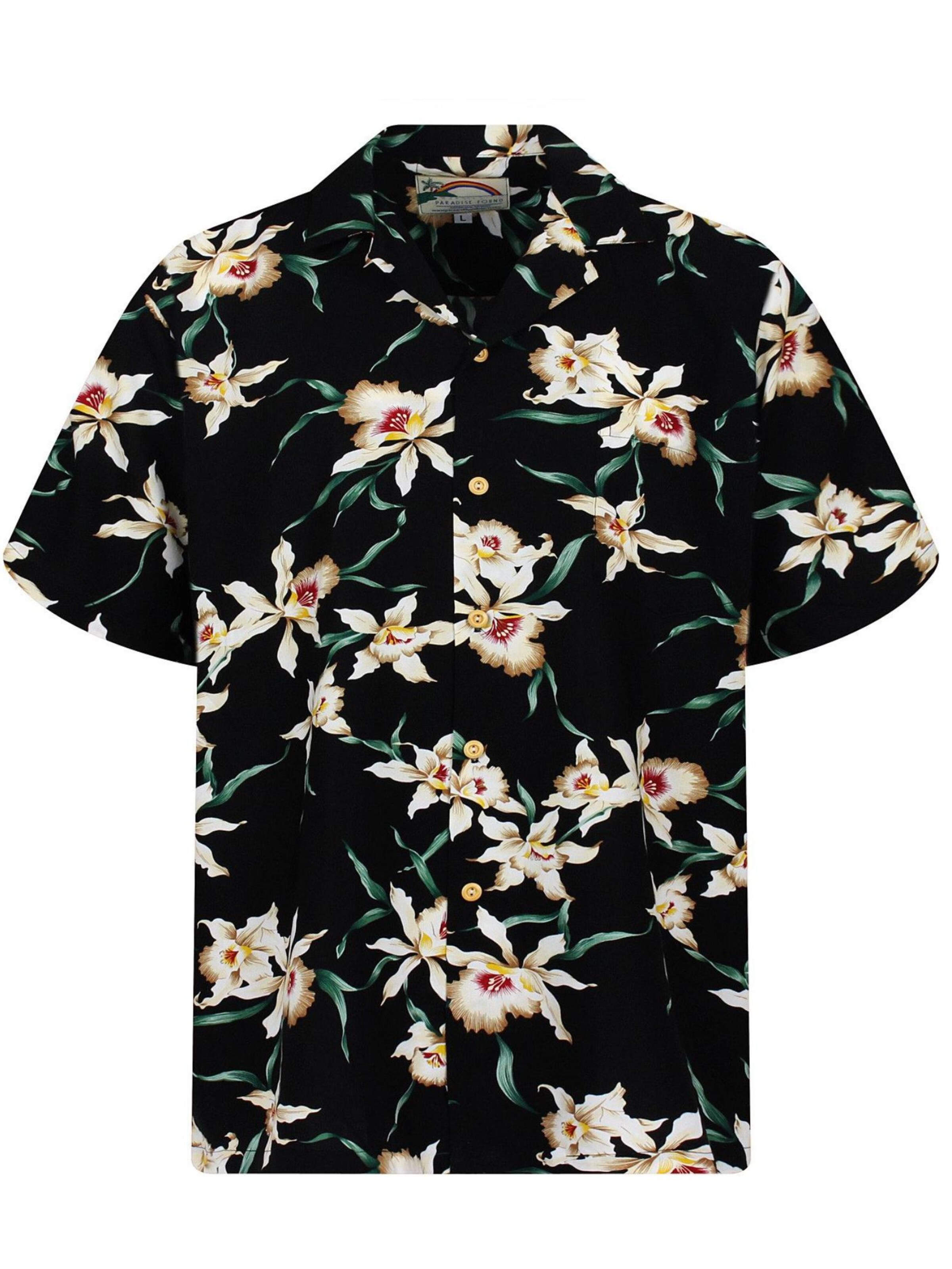 Paradise Found Regular Fit Hemd 'Tom Selleck Star Orchid'‌‌‌‌‌‌‌ in Schwarz: Vorderseite