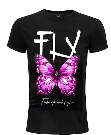 RMK Shirt 'Rundhalsausschnitt Butterfly' in Schwarz: Vorderseite