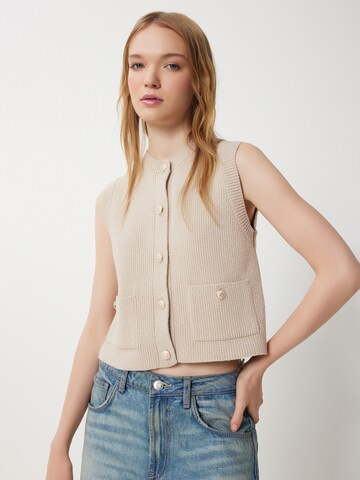 Happiness İstanbul Strickweste in Beige: Vorderseite