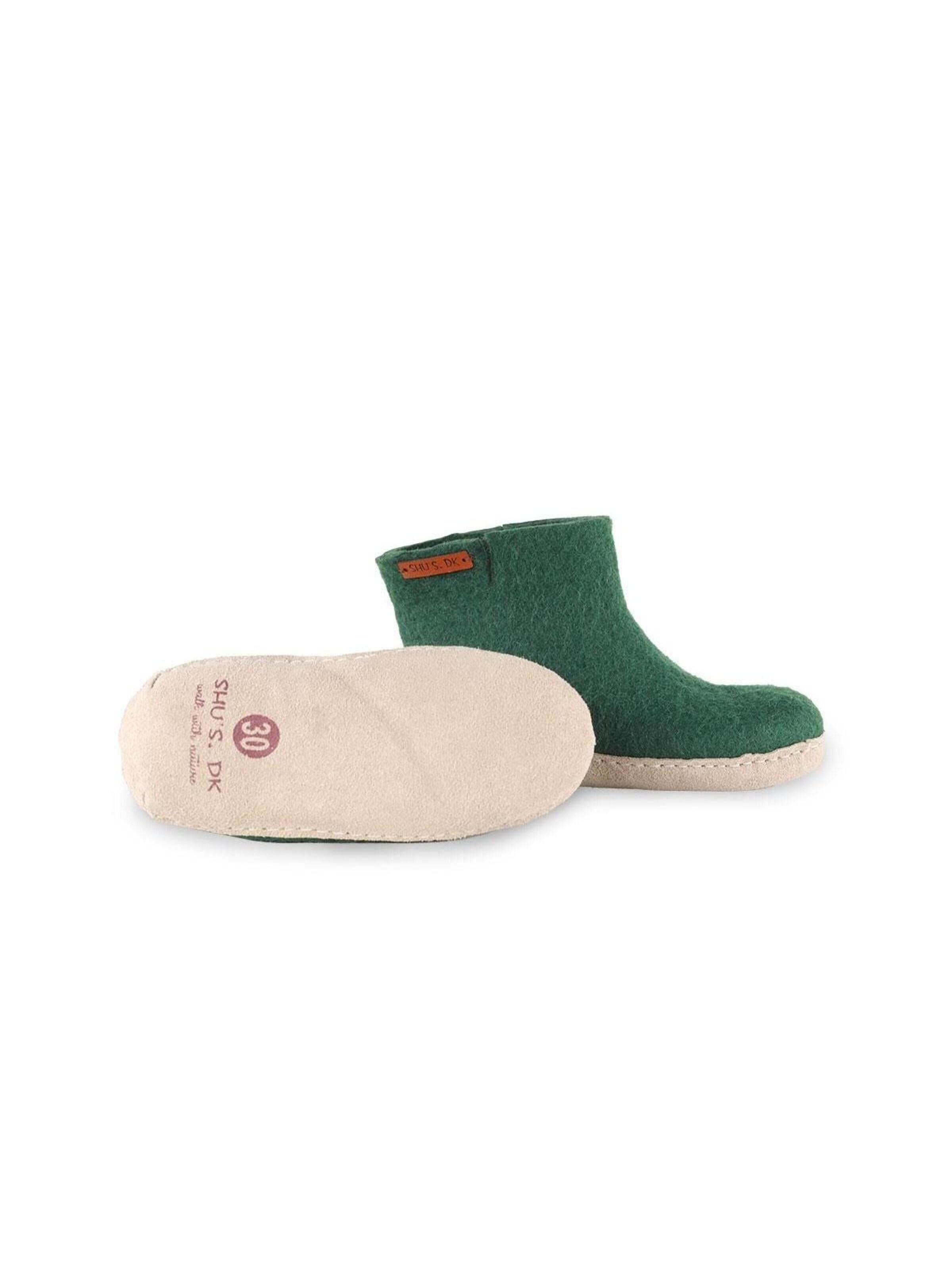 SHUS walk with nature Støvler 'Støvle af uld til Børn (100% ren uld)  m/sål i skind - Dansk Design fra SHUS' i grøn