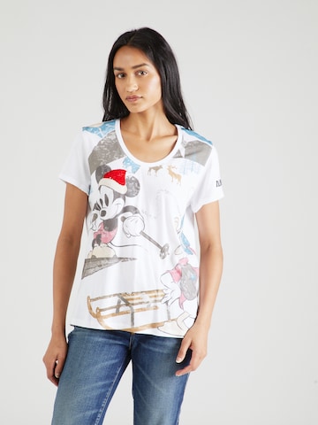 Frogbox T-shirt 'Skifahrer Mickey & Donald' i vit: framsida