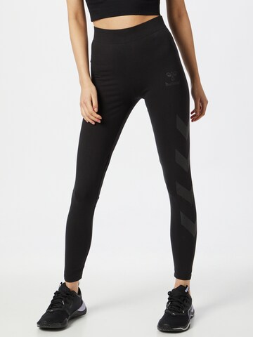 Skinny Pantalon de sport Hummel en noir : devant