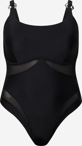 River Island Plus Bralette Swimsuit in Black: front