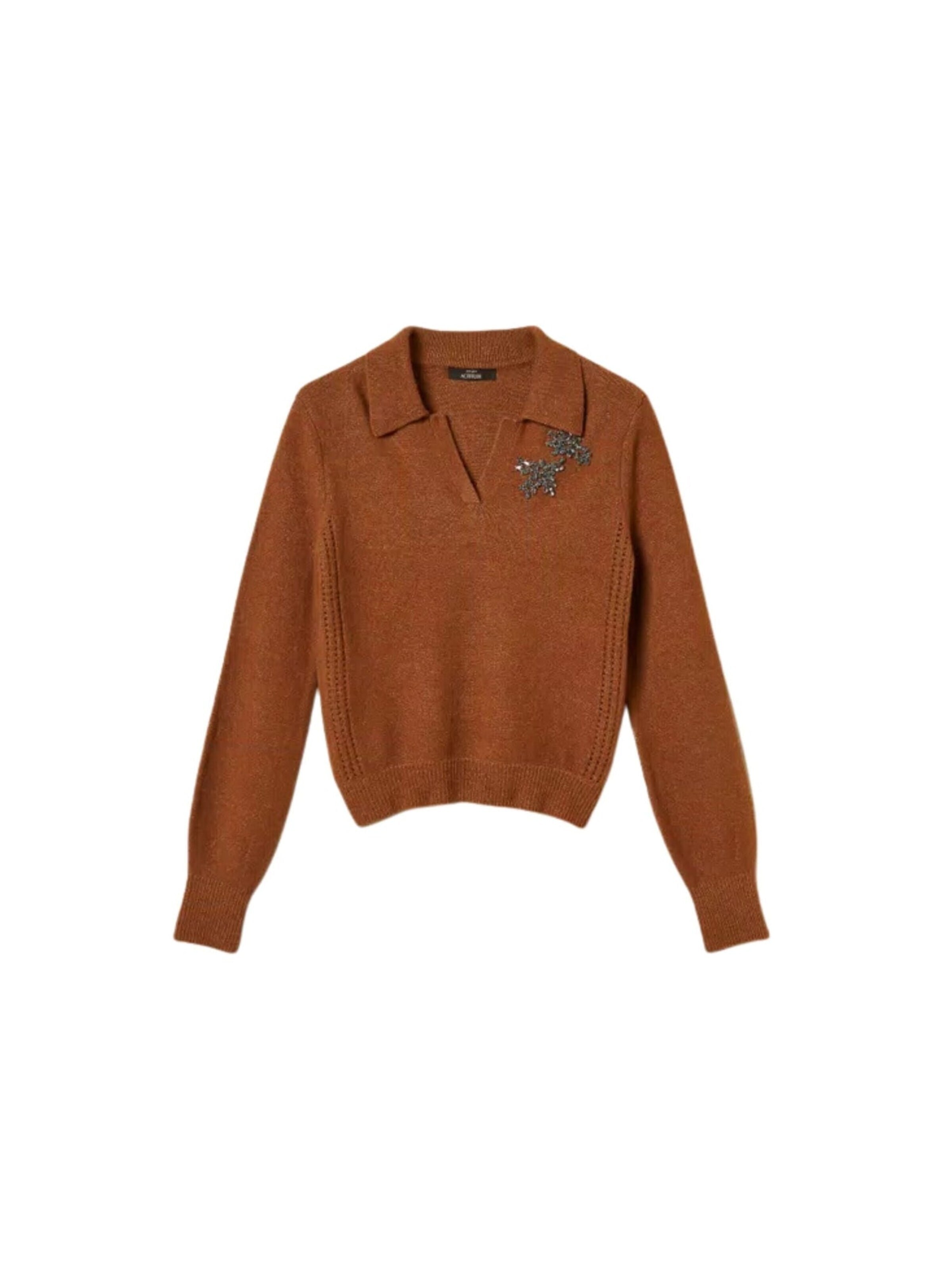 Pull-over 'Polo Shirt with Cabochon Embroidery' Twinset en marron : devant