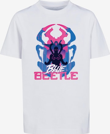 ABSOLUTE CULT T-Shirt 'Blue Beetle - Posing' in Weiß: predná strana