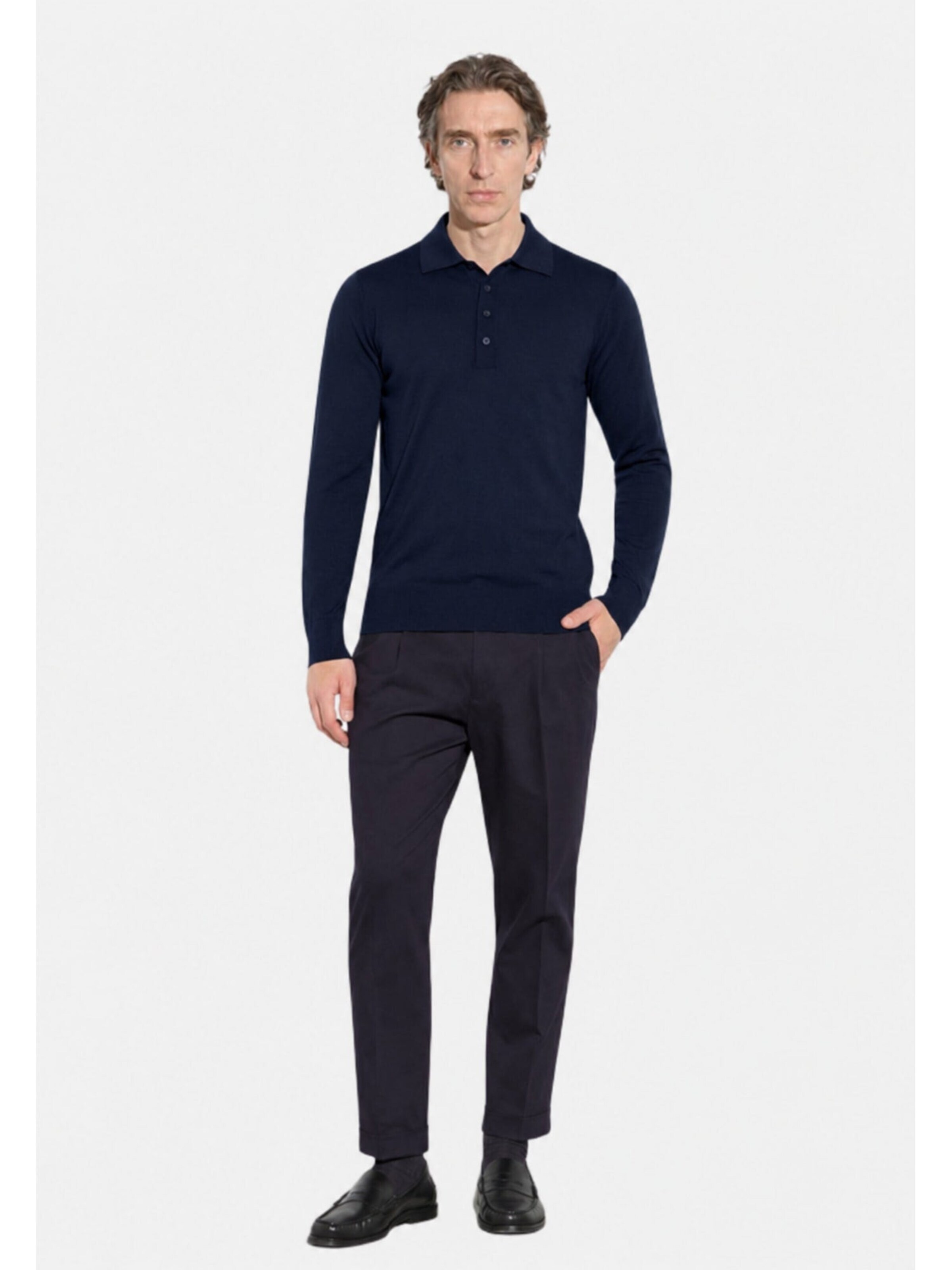 Paolo Pecora Milano T-shirt 'Men's Polo Shirt in Extrafine Merino Wool' i blå