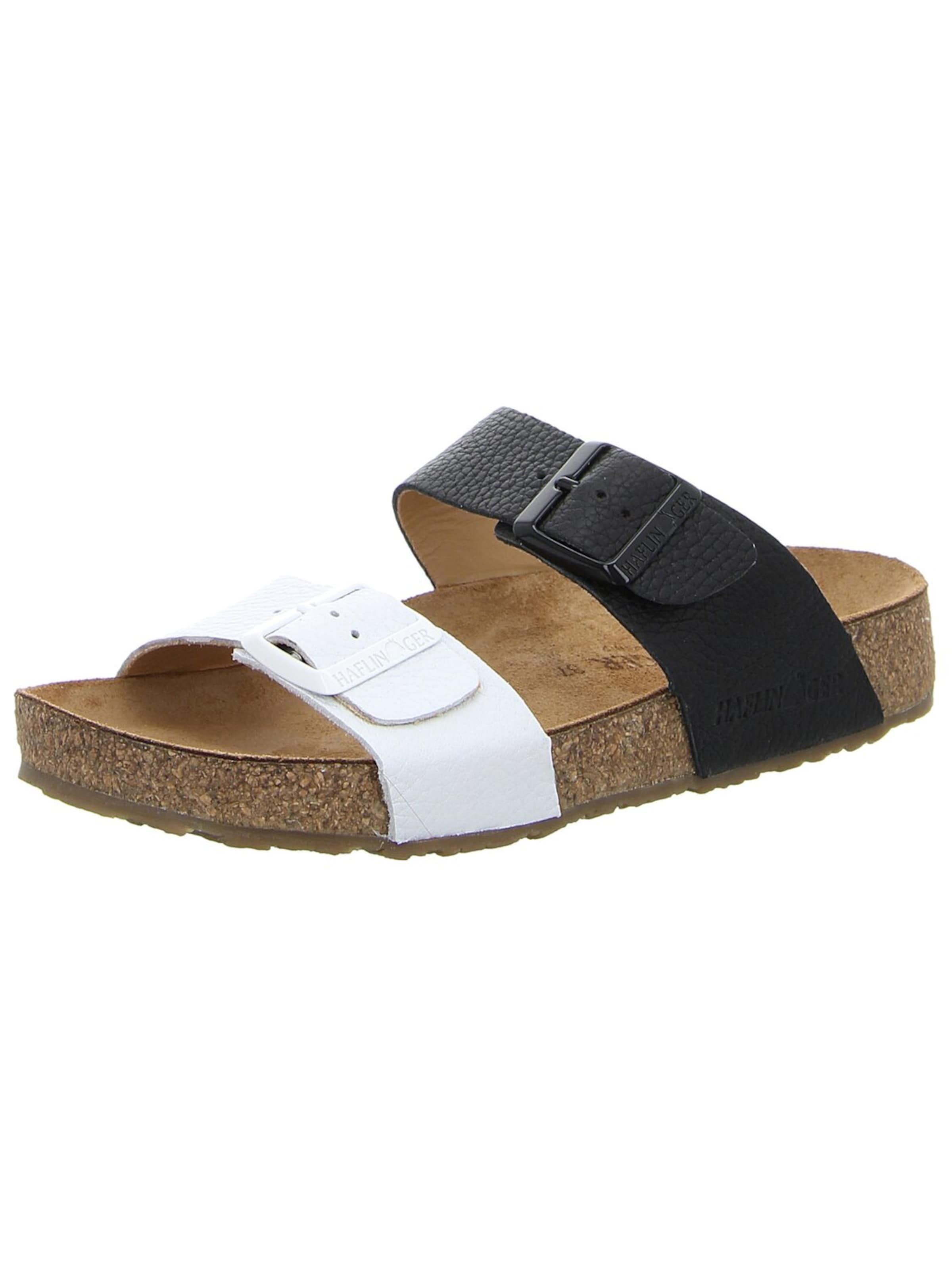 HAFLINGER Pantolette 'Damen Pantolette 819016-SCHWARZ/WEISS Echt Leder in schwarz' in Schwarz: Vorderseite