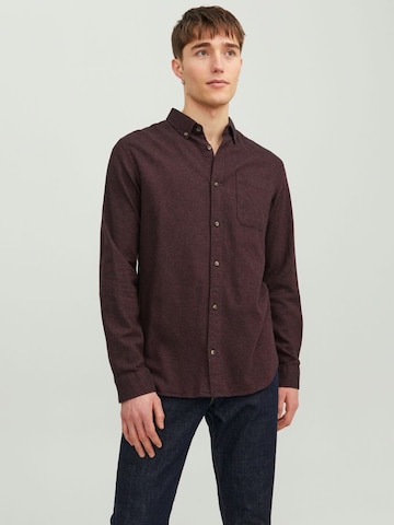 JACK & JONES Slim fit Button Up Shirt 'Classic' in Red: front