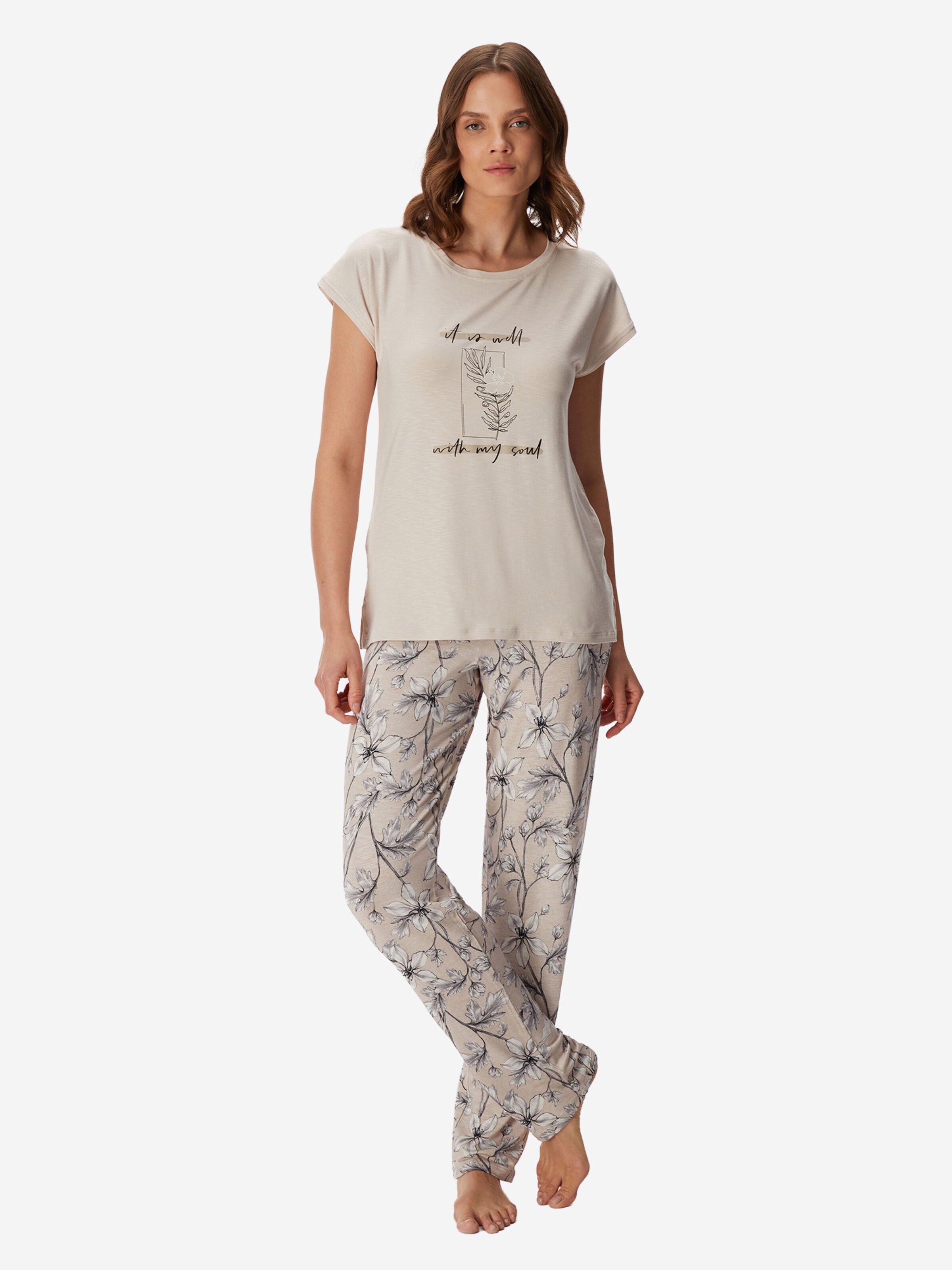 Goldenbay - Pijama 'Caroline' em bege: frente