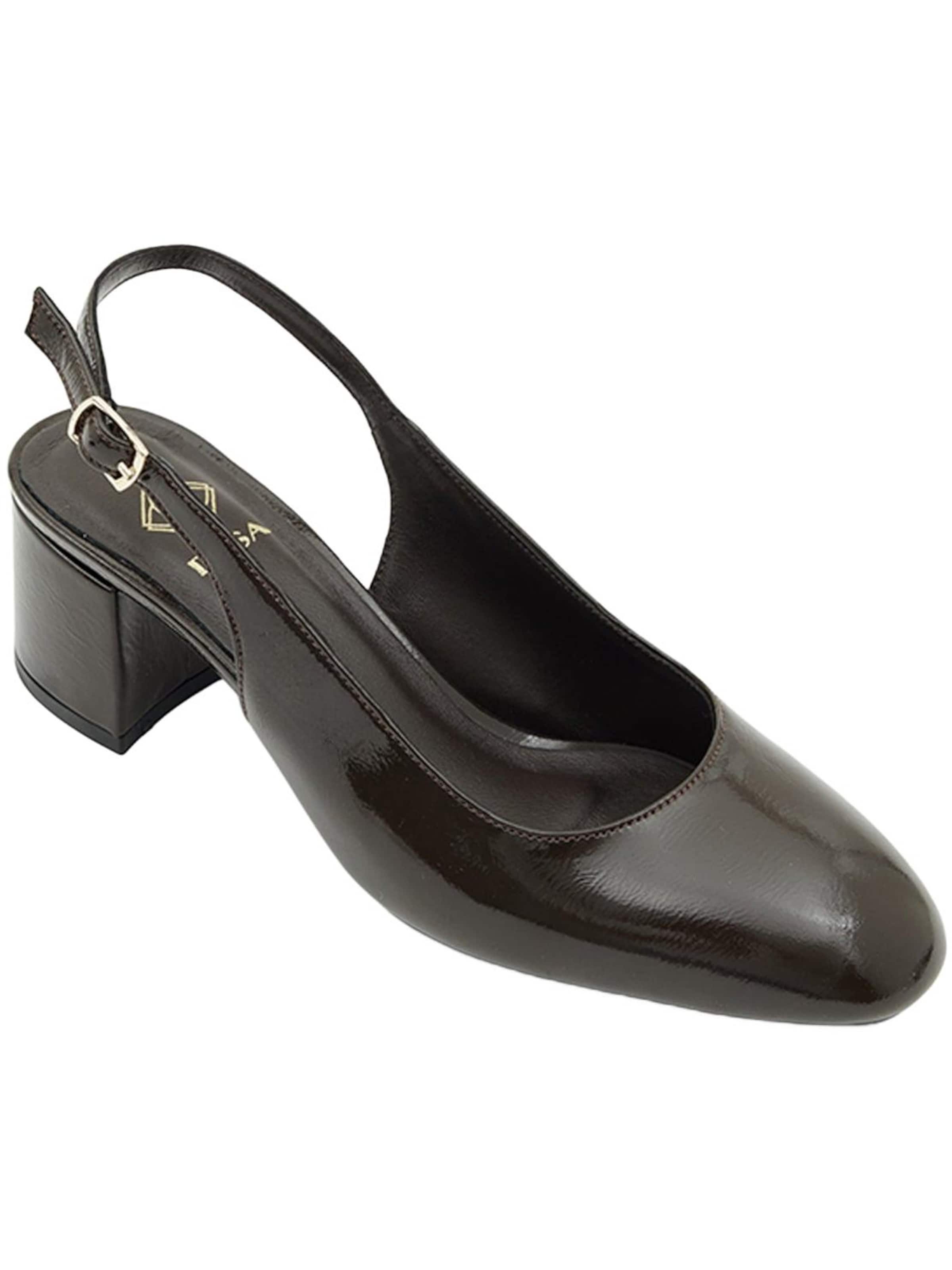 Desa - Zapatos destalonado 'DESA Damen-Slingback-Schuhe aus Lackleder mit Blockabsatz' en marrón