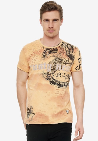 Rusty Neal Cooles T-Shirt mit angesagtem Print in Orange: predná strana