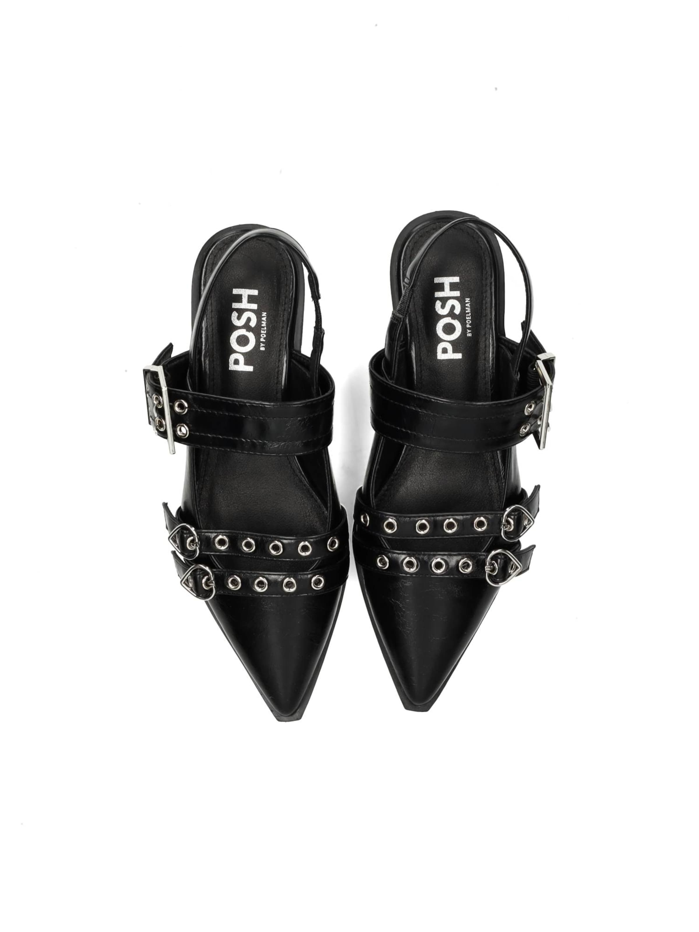 POSH by Poelman Ballet Flats with Strap 'Ava' in Black