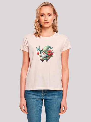 F4NT4STIC T-Shirt 'Gnom Frühling Blumen Schmetterling' in Pink: Vorderseite