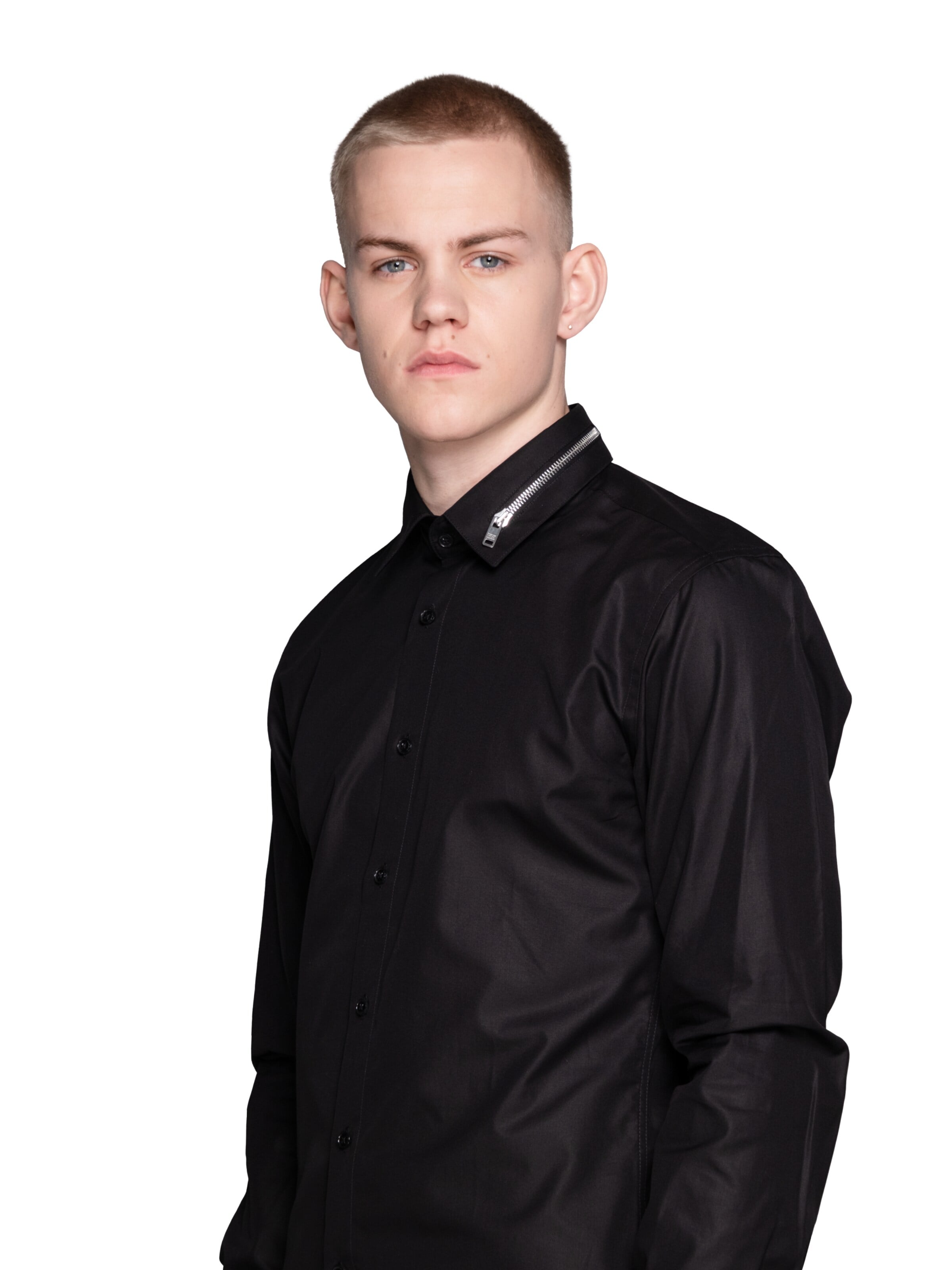 EMBLEMM Slim fit Button Up Shirt in Black: front