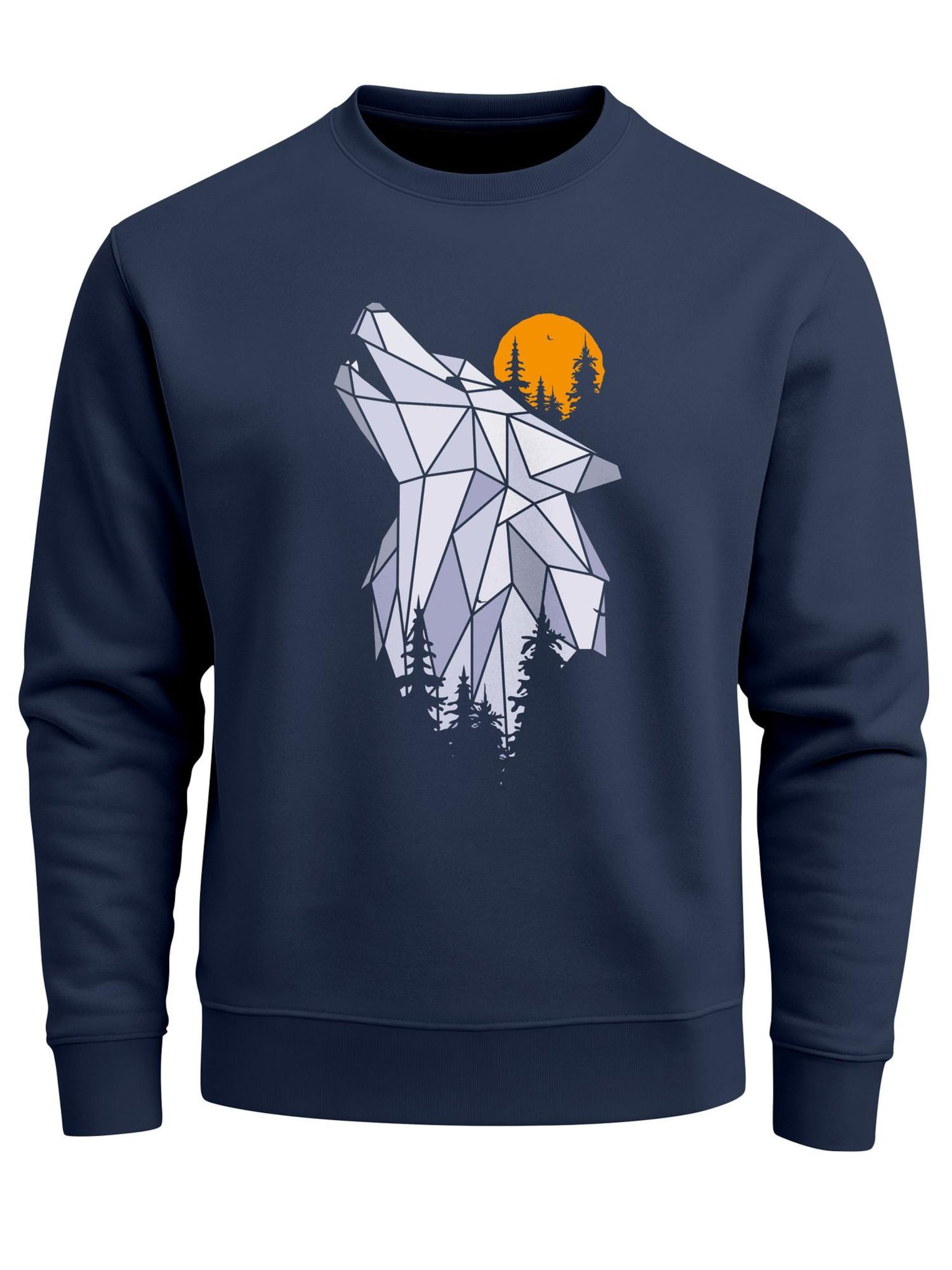 Neverless Sweatshirt 'Polygon Wolf' in Blue: front