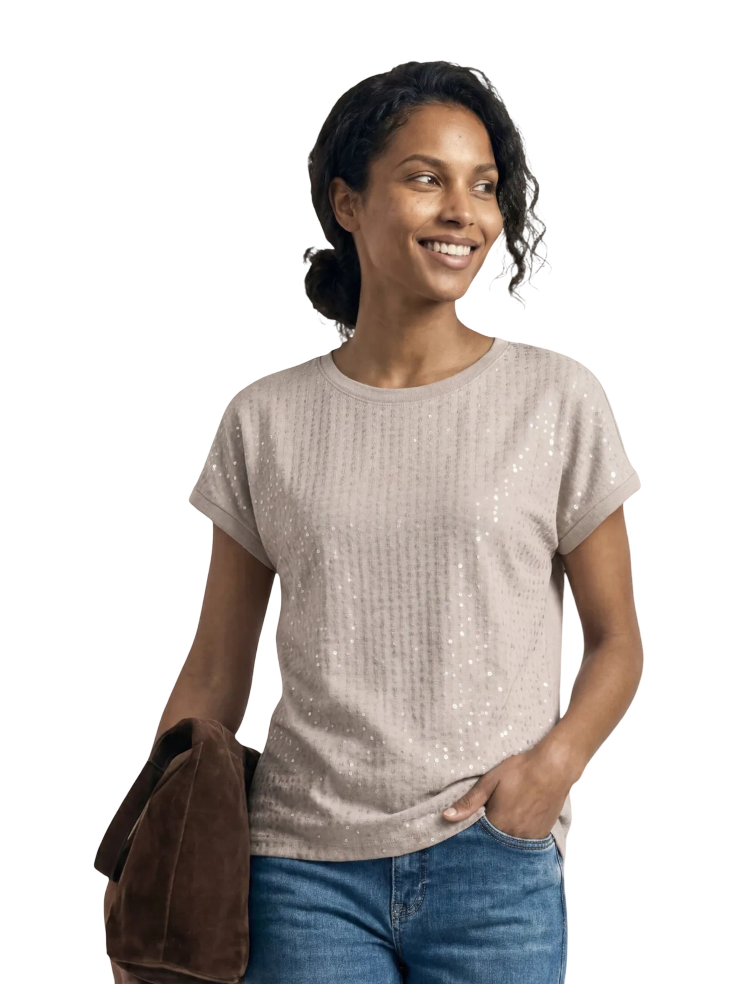 Maglietta 'knit look shirt w.transparentsequins 325313' in XL STREET ONE di colore avorio, Visualizzazione prodotti