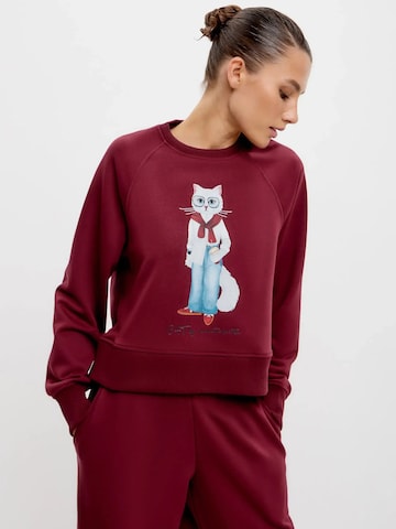 Cat e Lolette Sweatshirt 'Cat with Coffee' in Red