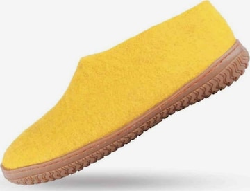 SHUS walk with nature Hjemmesko 'Uldhjemmesko (100% ren uld) m/Gummisål – Dansk Design fra SHUS' i gul: forside
