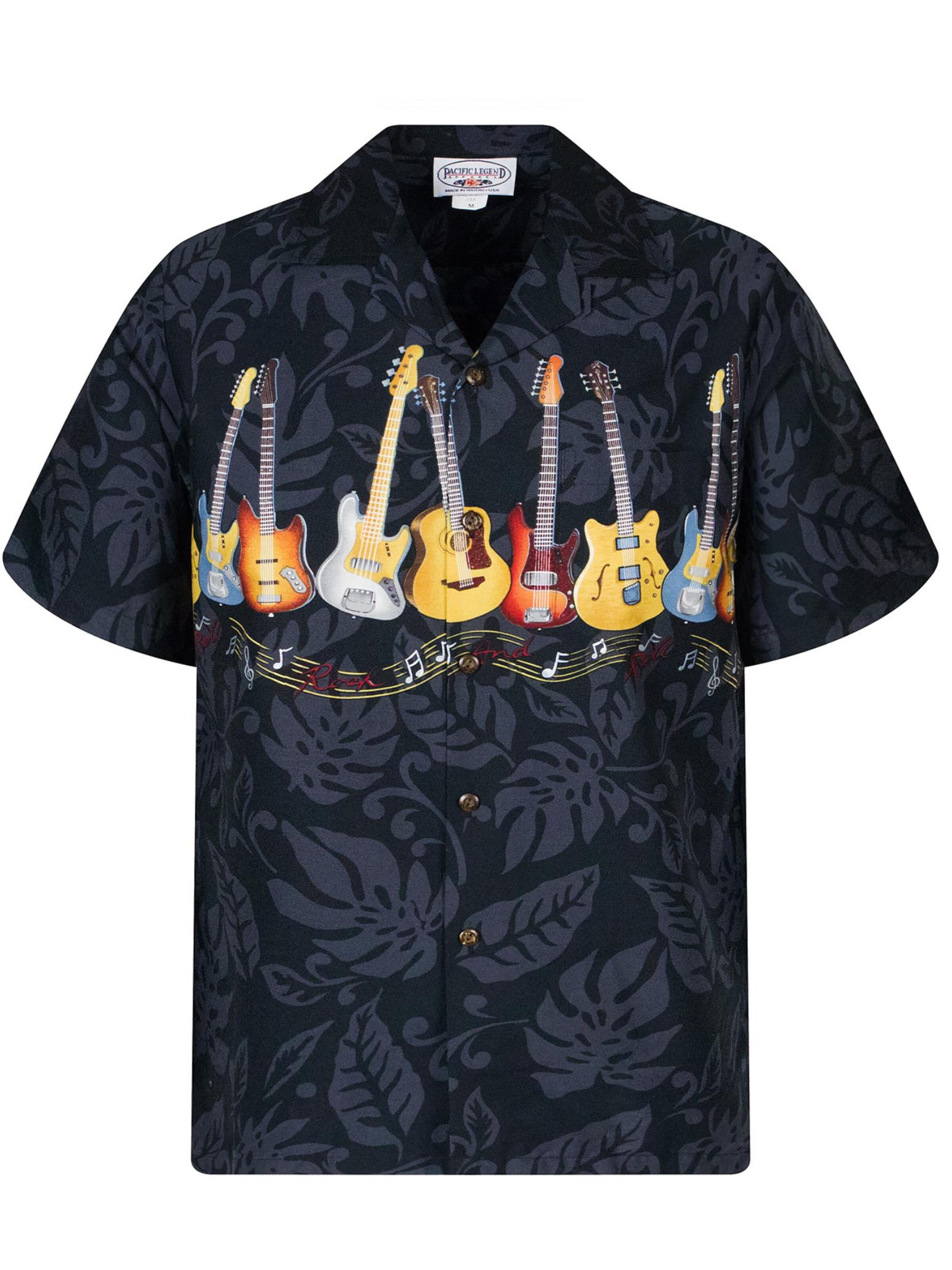 Pacific Legend Regular Fit Hemd 'Gitarre Brustdruck'‌‌‌‌‌ in Schwarz: Vorderseite