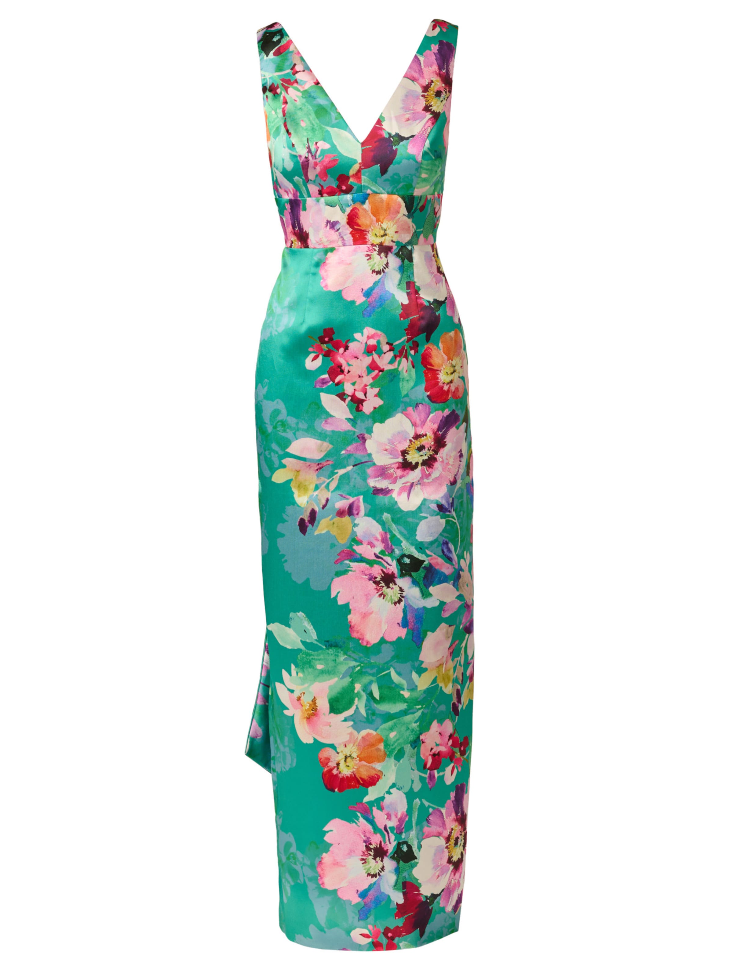 Adrianna Papell Avondjurk 'Printed Mikado Bow Back Gown' in Groen: voorkant