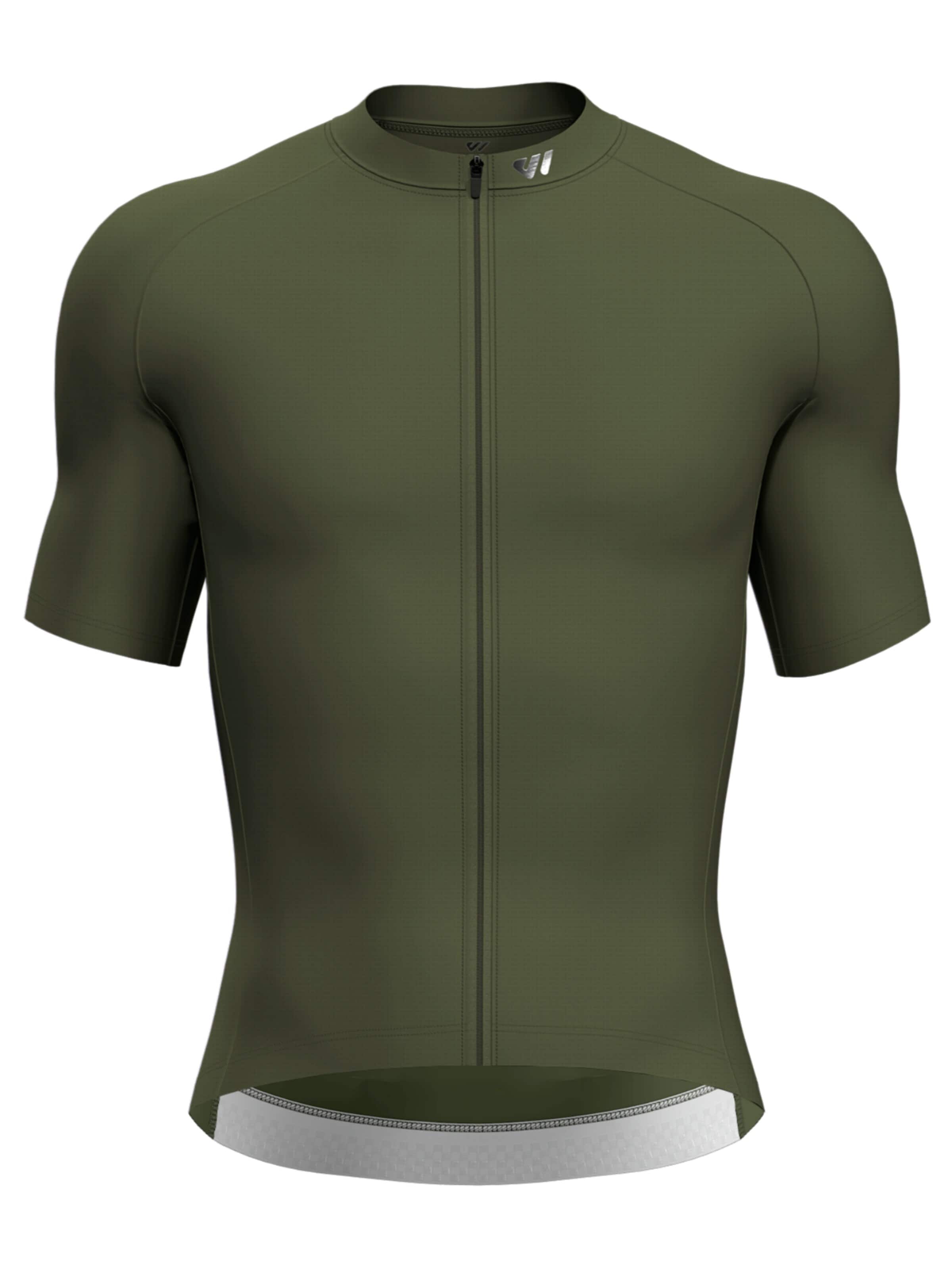 WULIBIKE Jersey 'Wulibike Herren-Fahrradtrikot Olivgrün Mesh atmungsaktiv Reflektor Slim Fit' in Green: front