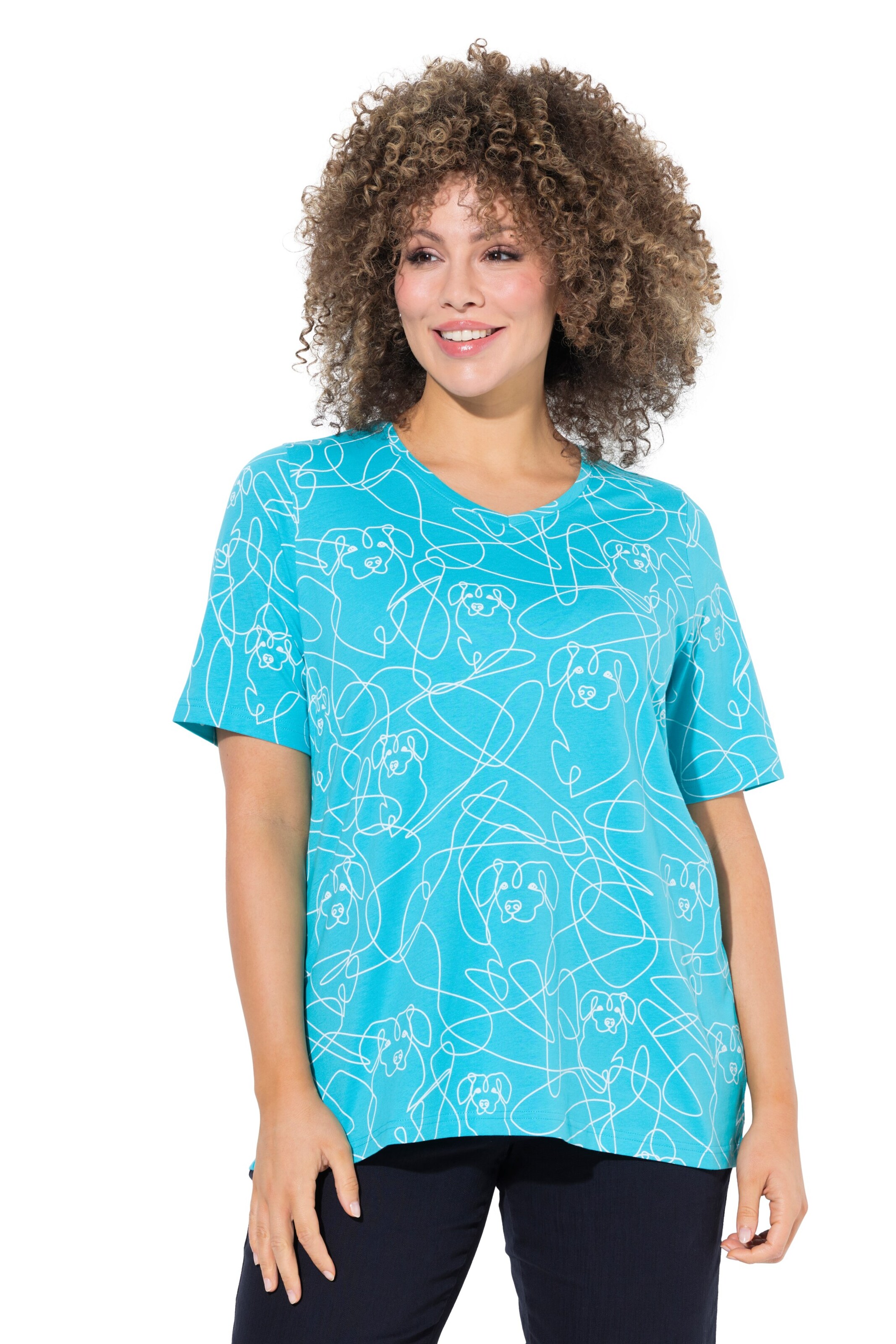 T-shirt Ulla Popken en bleu : devant