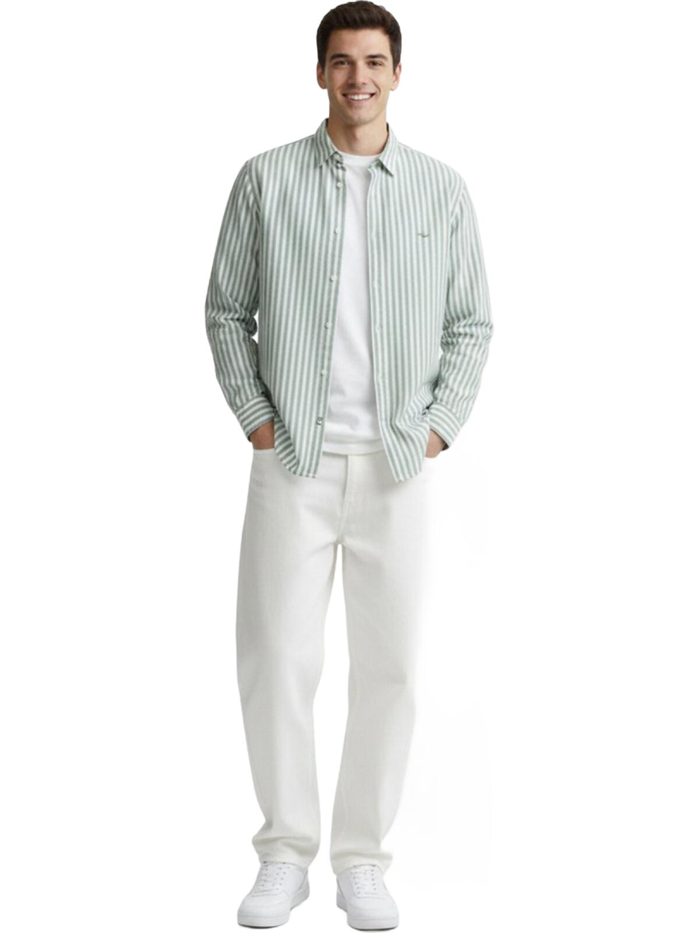 LTB Jeans - Ajuste regular Camisa 'LTB Jeans Herrenhemd mit Streifenmuster und Print' en verde: frente