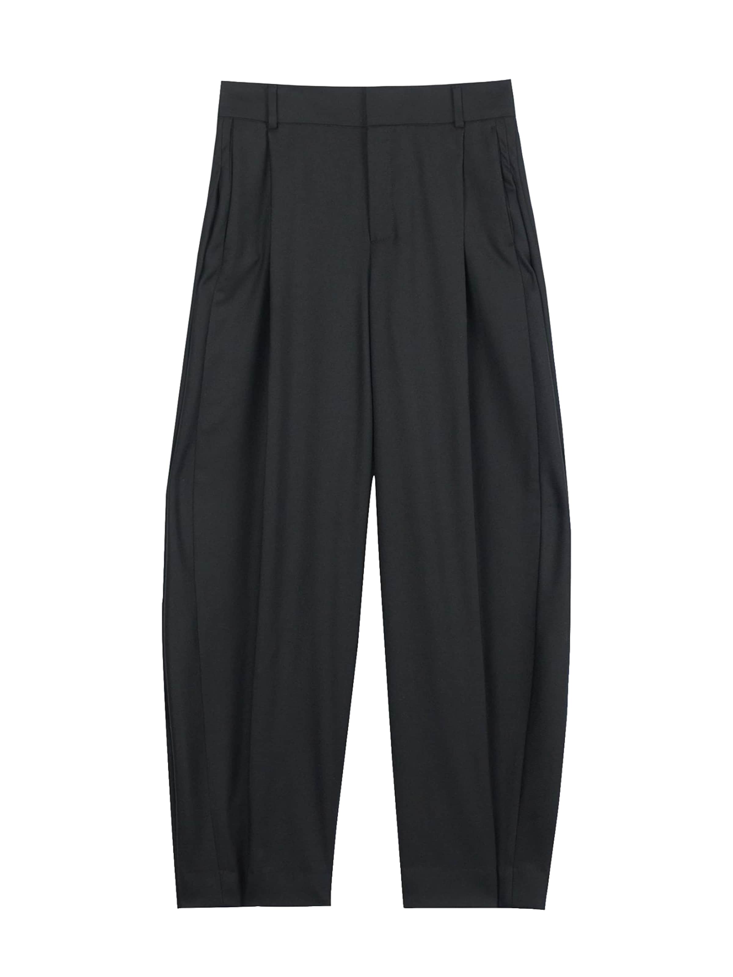 GOBI Cashmere Wide leg Pleated Pants 'Barrel-Leg Cashmere Pants' in Black: front