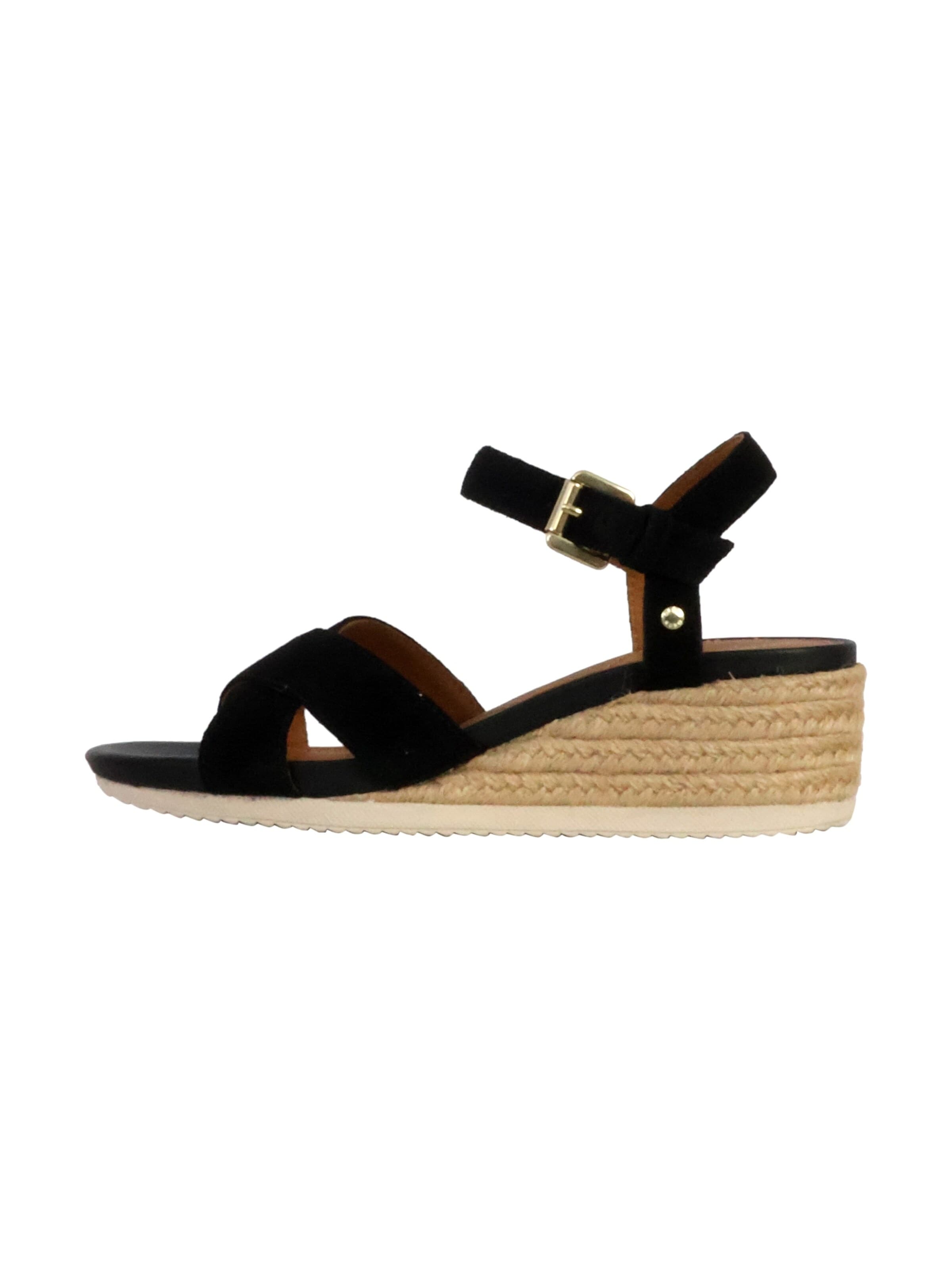 GEOX Sandały 'Ischia Corda Keilabsatz-Sandalen aus Leder' w kolorze czarny: przód