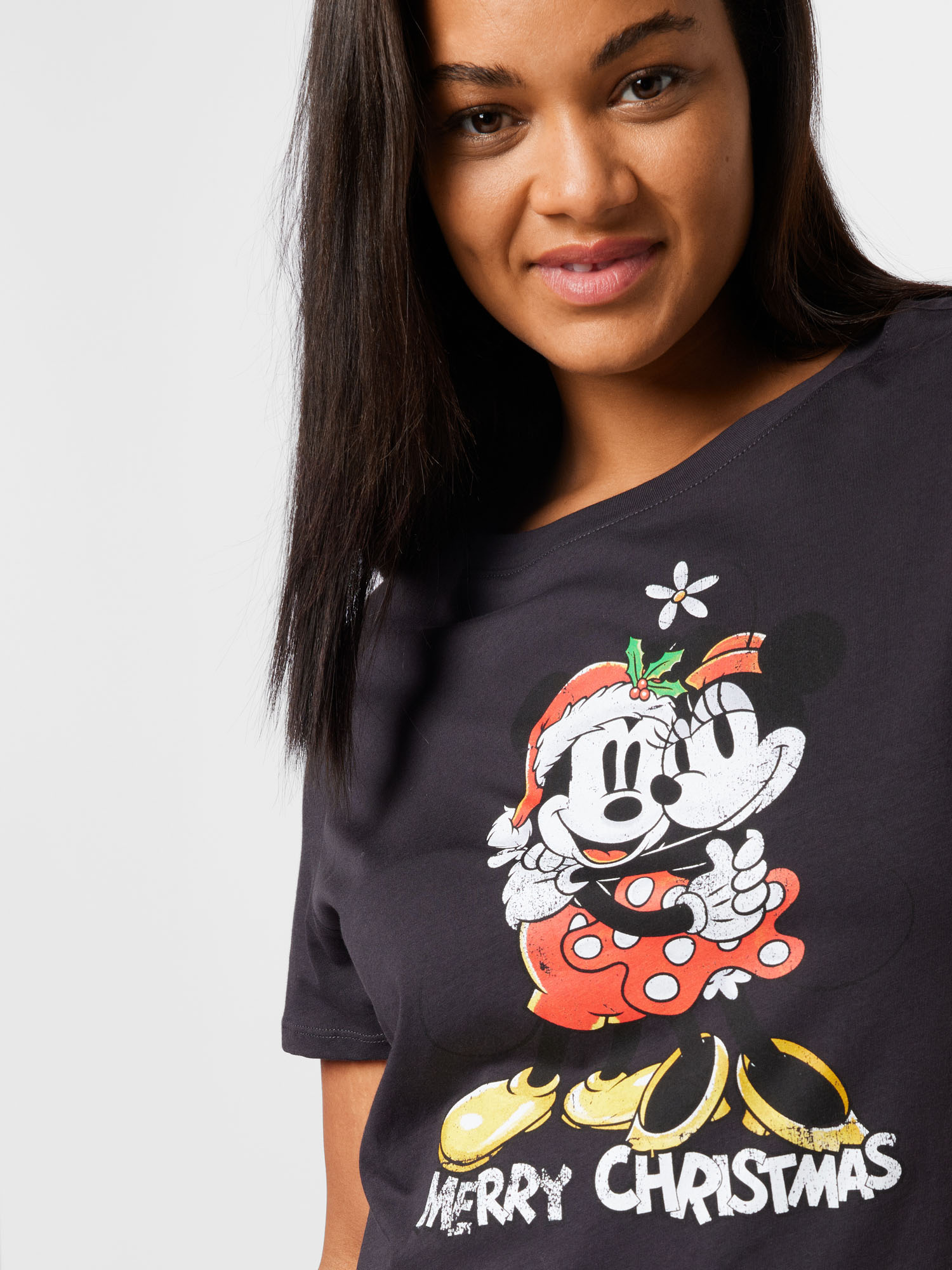 ONLY Carmakoma T-Shirt Minnie and Mickey Christmas in Anthrazit 