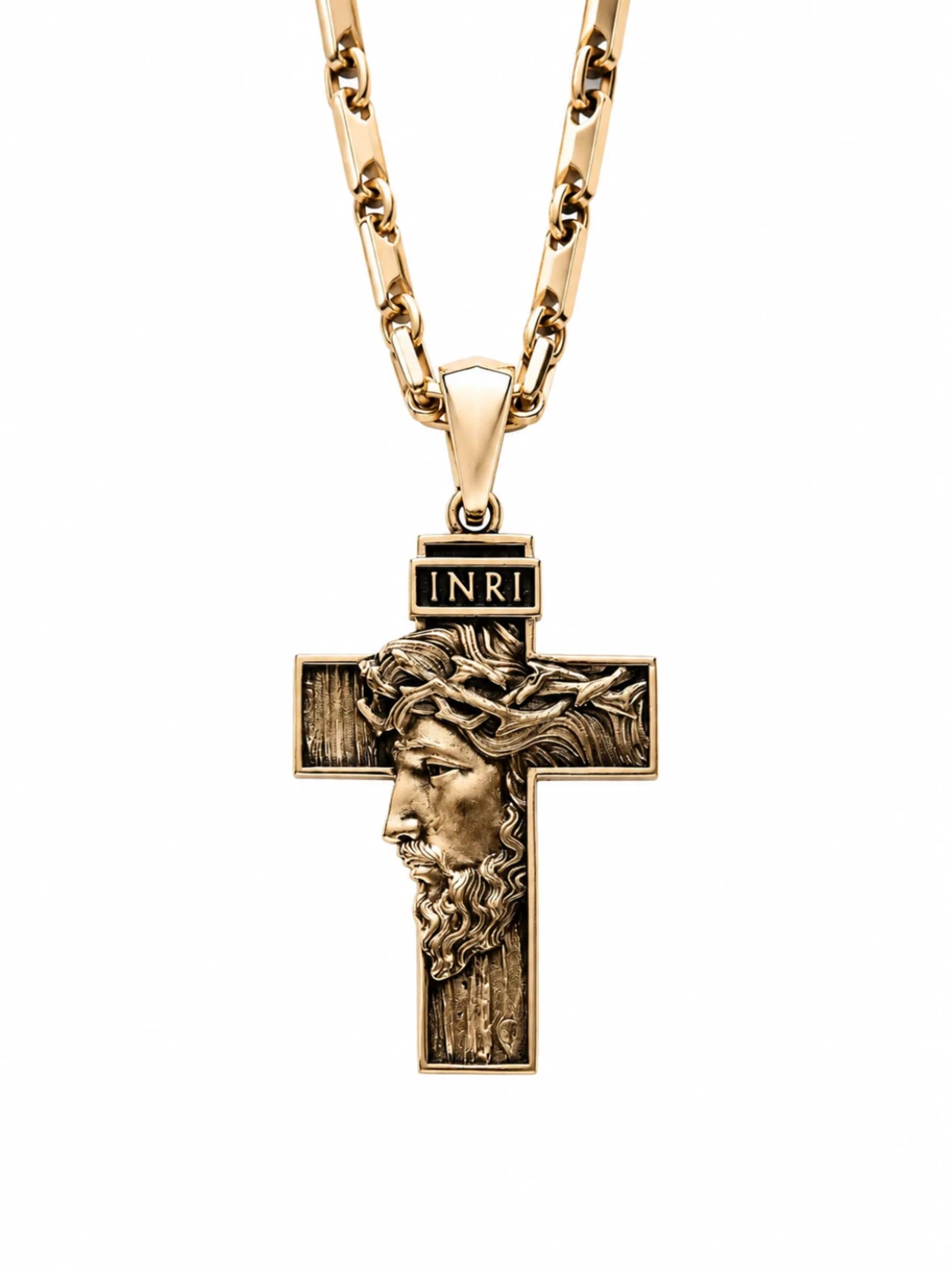 Ciondolo 'FACE OF JESUS CHRIST. INRI' di REYTEL in oro: frontale